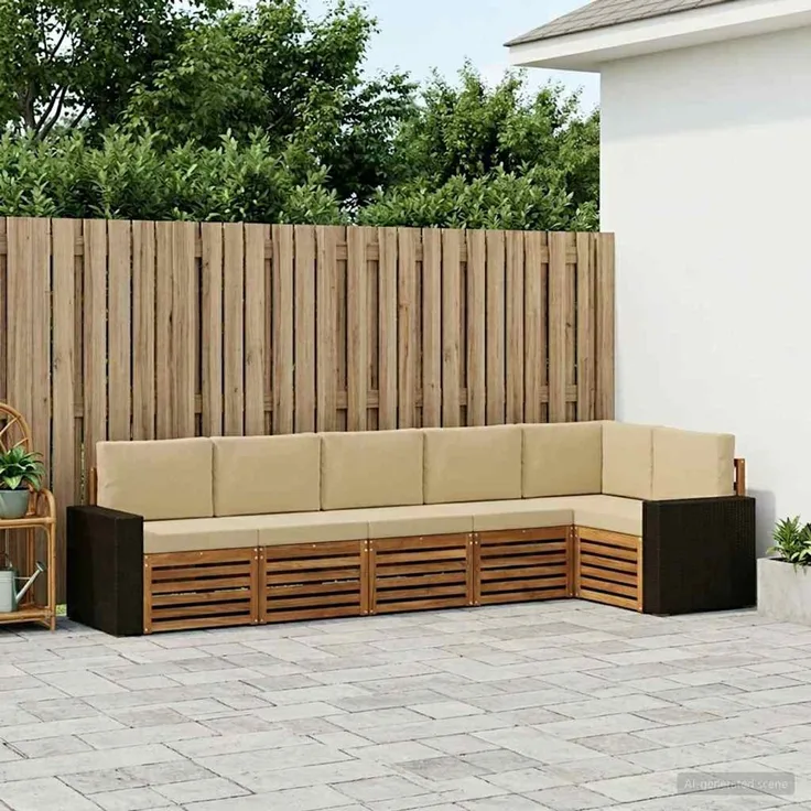 vidaXL Outdoor-Sofagarnitur 6 stk. 6-Sitzer Natur und Beige 3384424
