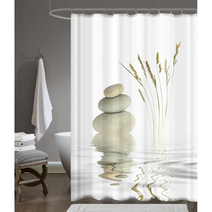 Textil Duschvorhang Wellness Stone 120x200cm Wasserabweisend inkl. Ringe – Bild 5