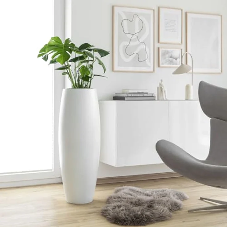 VIVANNO Bodenvase Exklusiver Pflanzkübel Fiberglas MAGNUM Weiß Matt 30x80 cm – Bild 3