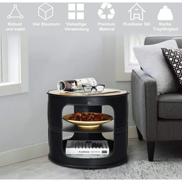 COSTWAY Beistelltisch Nachttisch, Metall, rund, 3 Ebenen, 50x50x41,5cm – Bild 3