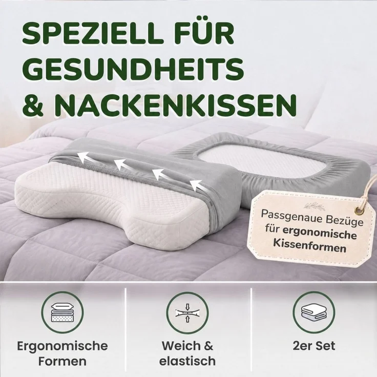 leevitex® Kissenbezug für Gesundheitskissen & Nackenkissen, 30-45 x 50-70 x 10-15 cm, (2 Stück), Jersey-Stretch mit Rundumgummizug, 97% Baumwolle, 3% Elasthan – Bild 2