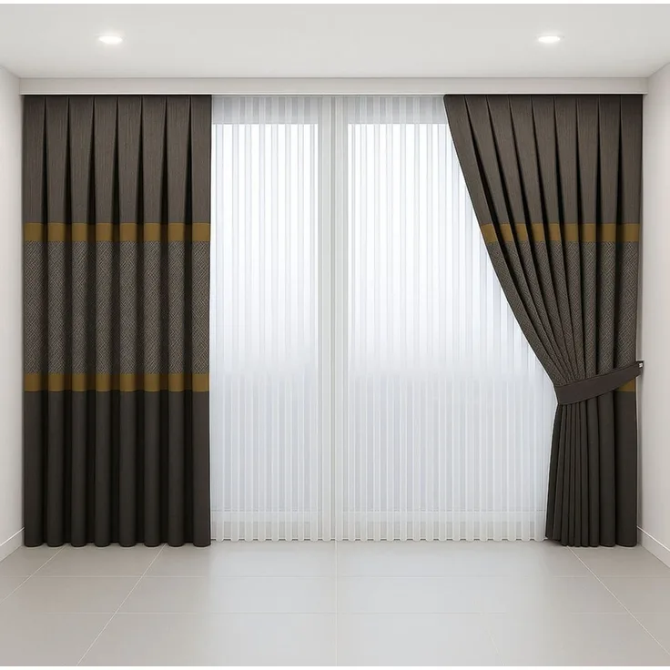 Gardinen by Justyna Vorhang Braun Falten Fon Gardine Komplett Set (5 St), Kräuselband, halbtransparent, Fertiggardine,Hochwertiggardine,Turkischegardine,Perde,Pileli Tül