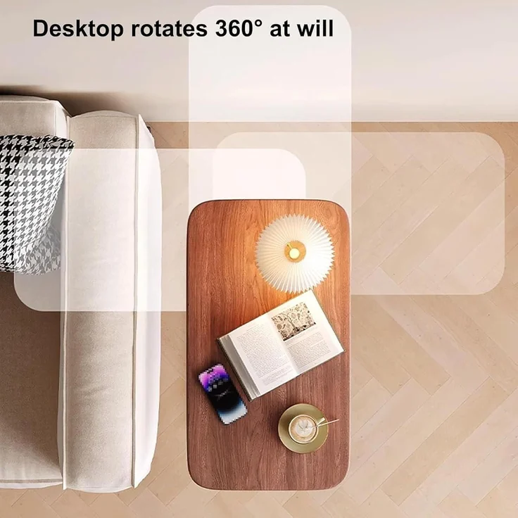 Beistelltisch Holz C Form Höhenverstellbar Mobiler Kaffeetisch Walnussfarbe – Bild 5