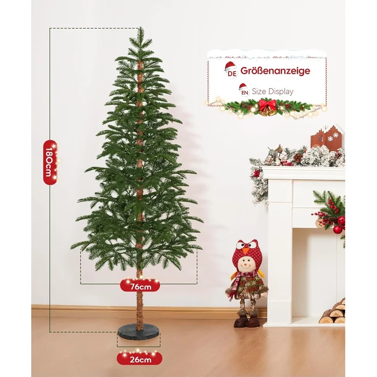 Yorbay Künstlicher Weihnachtsbaum 180cm Weihnachten Baum mit Scheibenbasis & Simulierter Baumstamm, Tanne, Naturgetreuer PE Schmaler Tannenbaum für Heim Geschäft Weihnachtsdeko – Bild 2