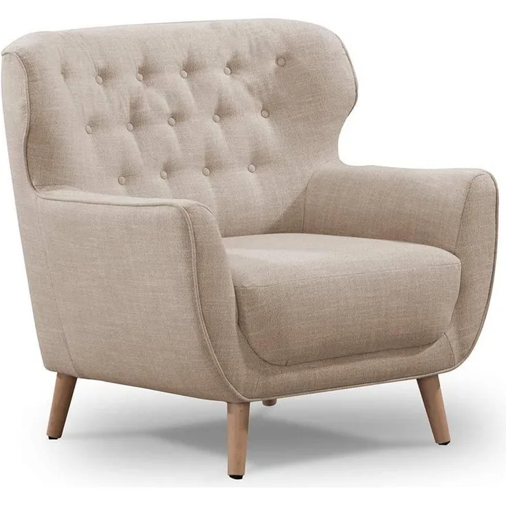 CAVADORE Sessel Abby / Klassischer Polstersessel mit Knopfheftung / 87 x 89 x 88 / Strukturstoff, beige