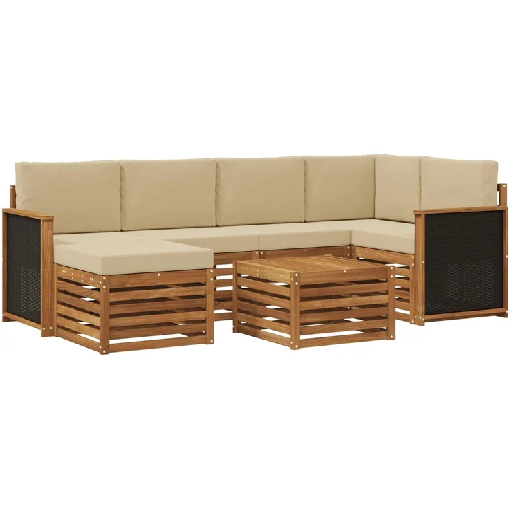 vidaXL Outdoor-Sofagarnitur 7 stk. 5-Sitzer Natur und Beige 3384584 – Bild 2