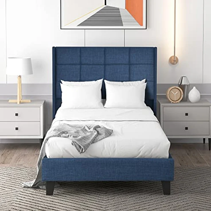 Ball & Cast Polsterbett (90x200cm) Doppelbett mit Matratze, Gepolstertem Kopfteil + Lattenrost, Einfache & Zeitsparende Montage, Blau – Bild 4