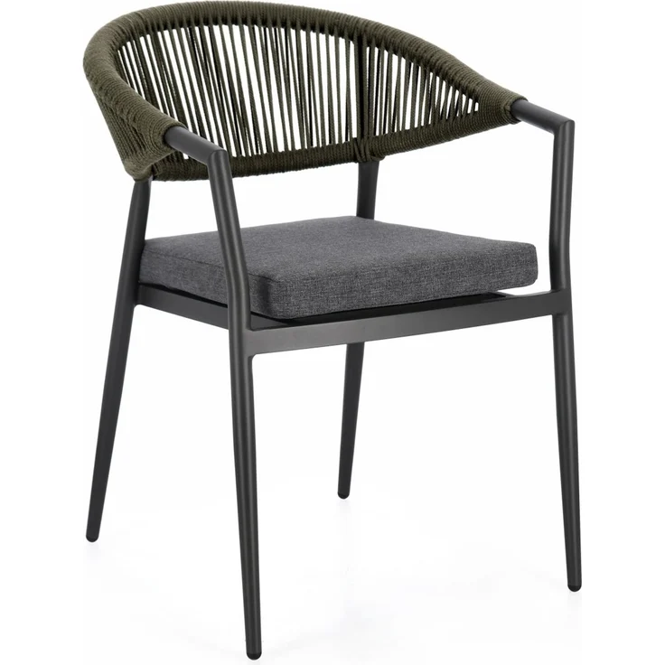 Gartenstuhl Millor aus Aluminium, modern skandinavisch, grün anthrazit, stapelbar, inkl. Kissen – Bild 1