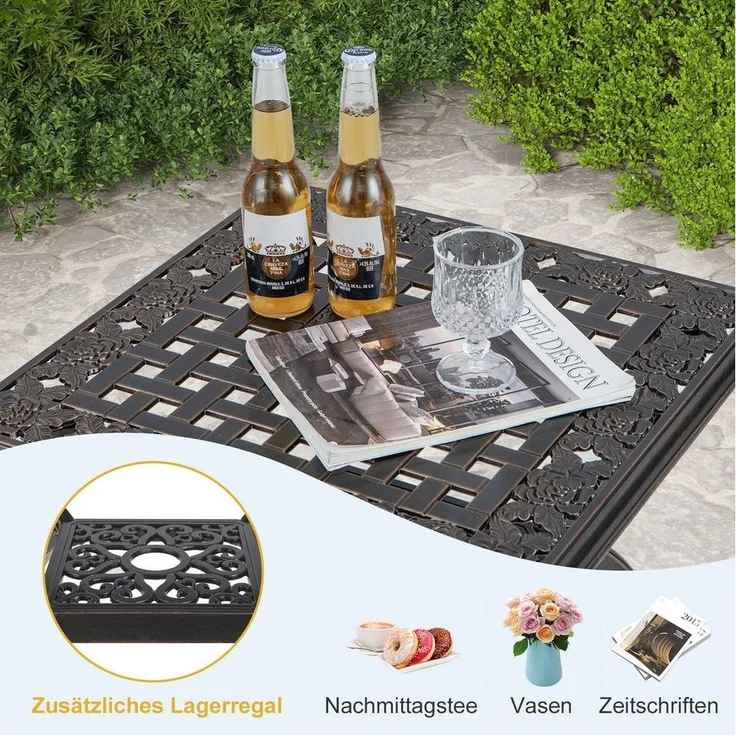 COSTWAY Gartentisch, Bistrotisch mit Ablagefläche, 53 x 53 x 48 cm – Bild 3