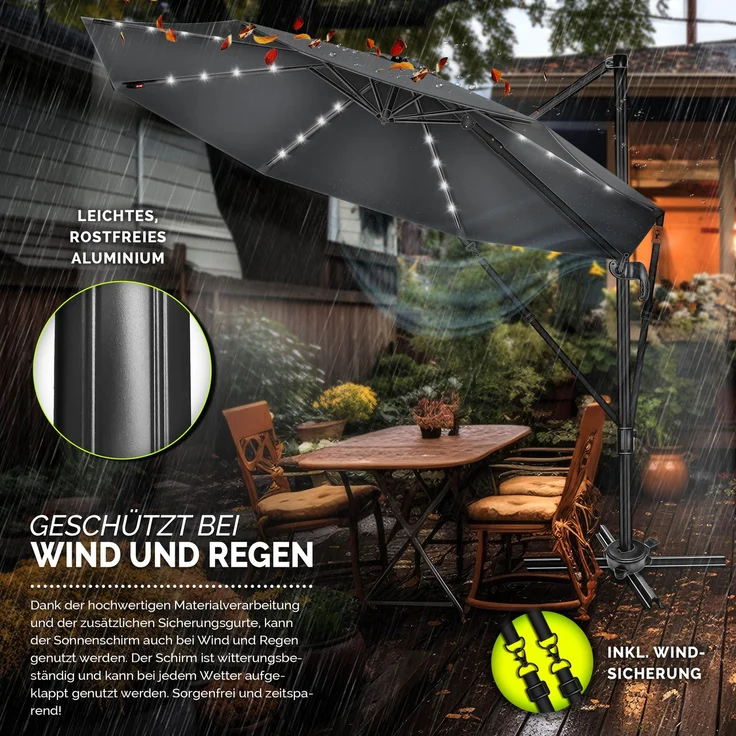 tillvex® Premium Alu Sonnenschirm 330 cm Anthrazit + Abdeckung & Windsicherung | Ampelschirm 6-Fach Verstellbar mit Kurbel | Gartenschirm 360° Drehbar Neigbar Kippbar | Kurbelschirm UV50+ Groß wasserdicht – Bild 4