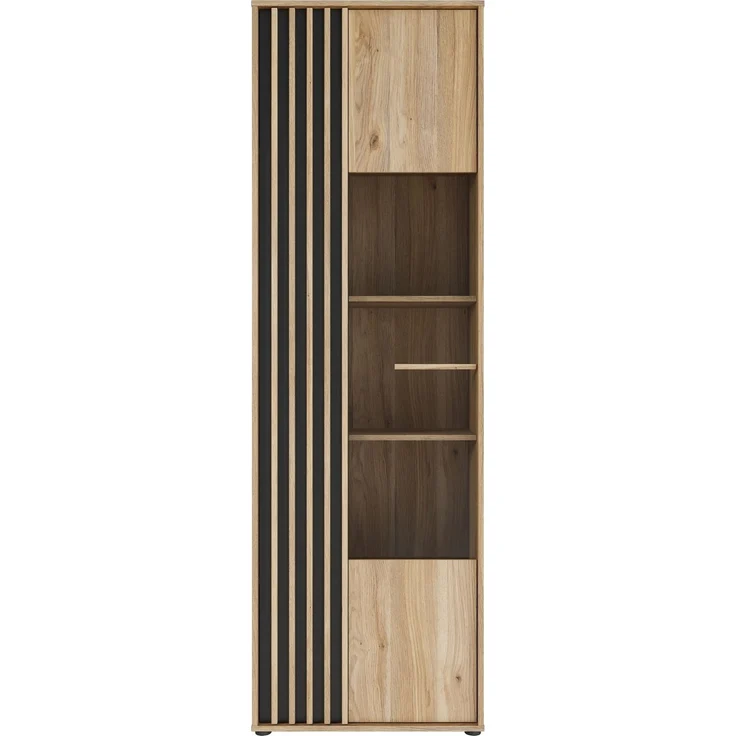 Vitrine >ARANK< in Mauvella Eiche / Schwarz - 63,4x200,1x41,7cm (BxHxT) – Bild 1
