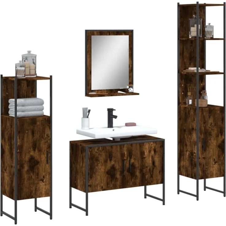 vidaXL 4-tlg. Badmöbel-Set Räuchereiche Holzwerkstoff 3214361 – Bild 1