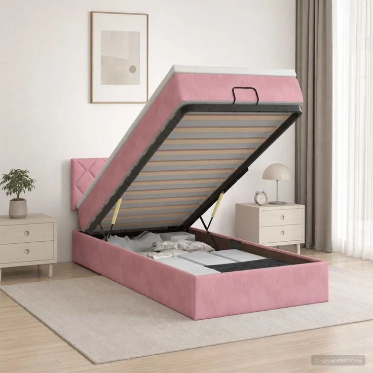 vidaXL Ottoman-Bett mit Matratze und LED Rosa 80 x 200 cm Samt 3457178 – Bild 4