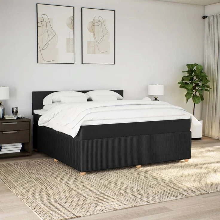 vidaXL Boxspringbett mit Matratze Schwarz 180x200 cm Stoff 3287537 – Bild 3