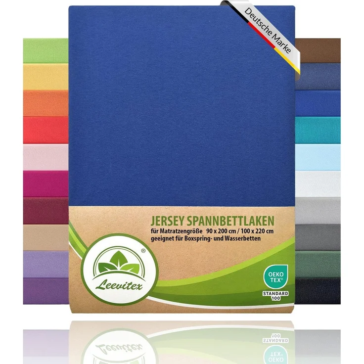 leevitex® Spannbettlaken, Premium 170g/m², Gummizug: rundum, schwer und dick, 100% Jersey-Baumwolle, Royalblau / Königsblau, 90 x 200 - 100 x 220 cm – Bild 1