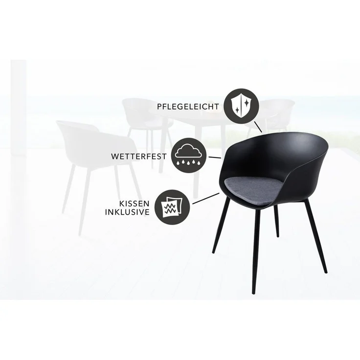 riess-ambiente Gartenstuhl DESIGNO schwarz (Einzelartikel, 1 St), Esszimmer · Kunststoff · Metall · mit Armlehne · Balkon · Outdoor – Bild 2