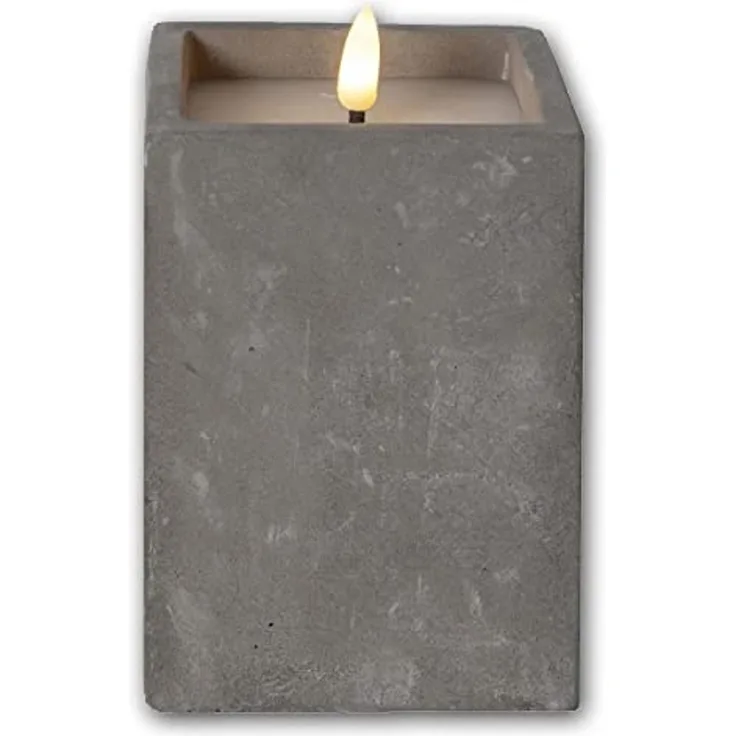 LED Blockkerze ,Flamme Cem', Zement, grau, 14,5cm