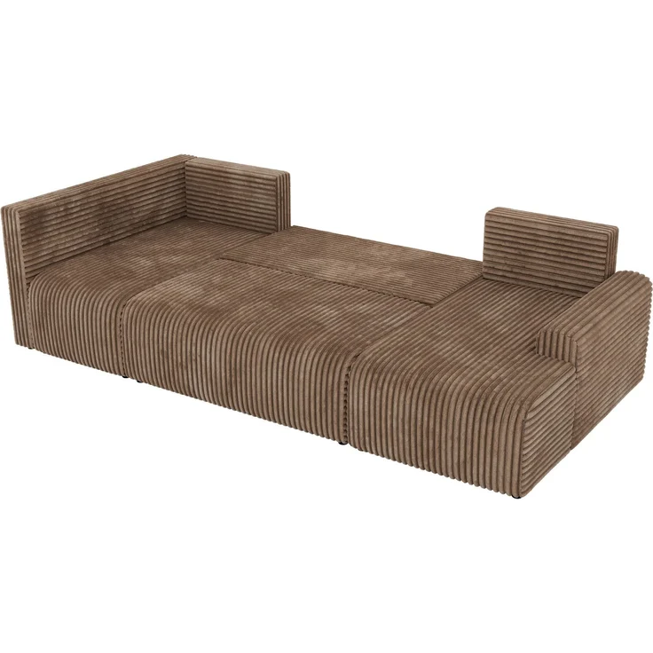 U-förmiges Sofa NESSARO COR U mit Schlaffunktion und Bettkasten, Freistehende Wohnlandschaft, DL-System, Bonellfederkern - Braun Cord - Links Seite – Bild 10