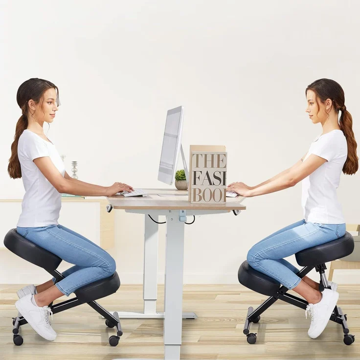 Kniestuhl Ergonomischer, Verstellbarer Kniehocker Stuhl für Büro, Metallgestell + Leder Bürostuhl Sitzhocker mit Knieablage, Rollen, 3" Kissen, Hocker zu Verbessert Haltung & Rückenschmerzen – Bild 8