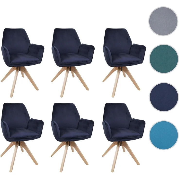6er-Set Esszimmerstuhl HWC-G67, Esstischstuhl Küchenstuhl mit Armlehne, drehbar Holz Samt 320 g/m² MVG ~ anthrazit-blau – Bild 10