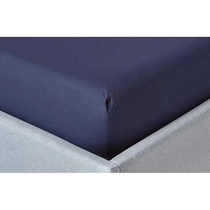 Homescapes Perkal-Spannbettlaken, Dunkelblau, 120x190 cm, Oeko-Tex®, 100% Baumwolle, hypoallergen, Maschinenwäsche – Bild 1