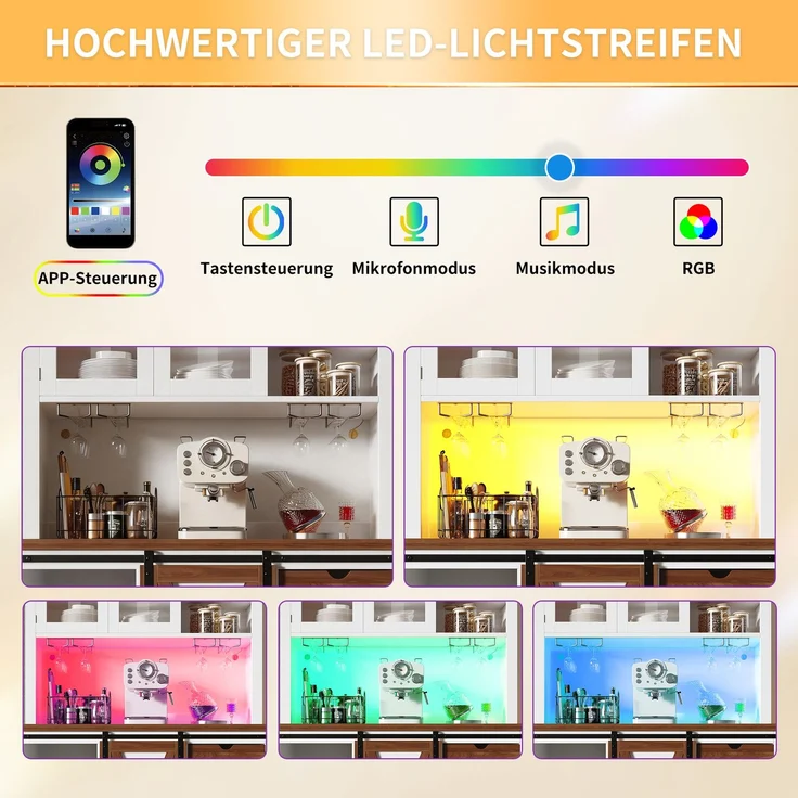 Hochschrank 104x40x180 cm, weiß, mit LED, Schiebetür und verstellbaren Einlegeböden – Bild 7