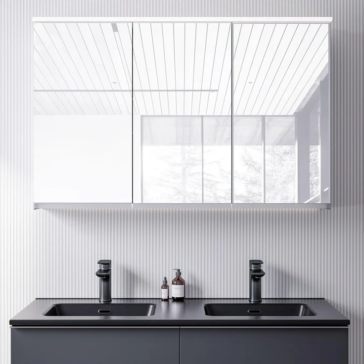 Bernstein Badezimmerspiegelschrank VARO Verspiegelt 120cm Spiegelschrank LED dimmbar Waschtischbeleuchtung Steckdose – Bild 2