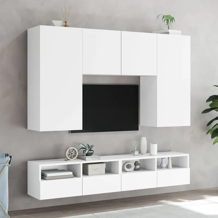 2 pcs TV-Wandschrank, TV Hängeboard Hängeschrank Weiß 80x30x30 cm Holzwerkstoff – Bild 4