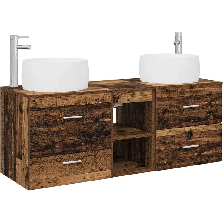 vidaXL Wandmontiertes Badezimmerschrank-Set 3 stk. Altholz 3405929 – Bild 2