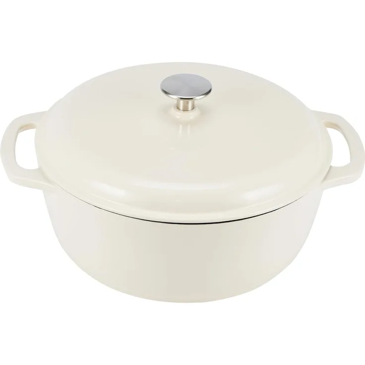 Amazon Basics Rund Schmortopf aus emailliertem Gusseisen, mit Deckel, 4. 1 L, Weiß