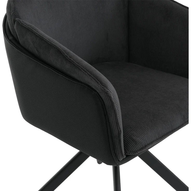 2er-Set Esszimmerstuhl HWC-R24, Küchenstuhl, drehbar Metall Kunstleder Stoff/Textil Cord ~ schwarz – Bild 5