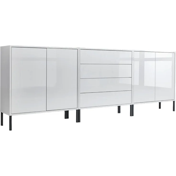 BMG Möbel Sideboard Mailand Set 5 (Kommode Anrichte Aktenschrank, mit hochwertigen Metallfüßen), Push-to-Open-Funktion