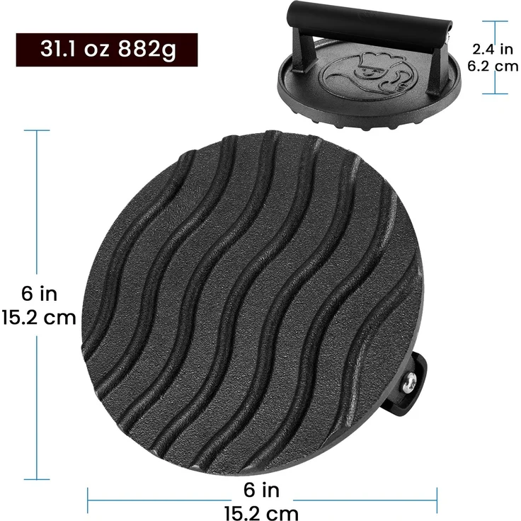 Burgerpresse Gusseisen, Burgerpresse, Gusseisen, Schwarz, 2lb schwere Smash-Burger-Presse – Bild 5