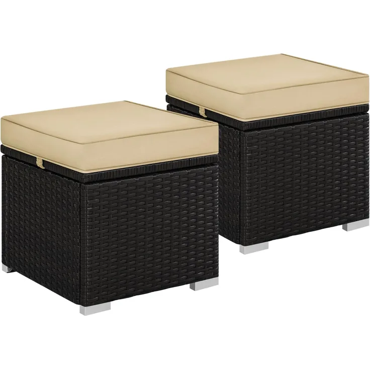 Yaheetech 2 STK. Rattan Hocker mit Stauraum & Abnehmbarem Kissen Sitzhocker