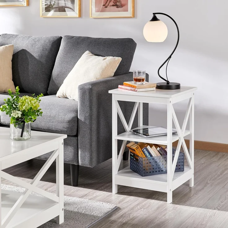 Yaheetech Beistelltisch 3 Ebenen Nachttisch Nachtschrank mit X-förmiger Tischbeine Sofatisch Couchtisch für Schlafzimmer und Wohnzimmer, 40 x 40 x 61 cm, Weiß – Bild 8