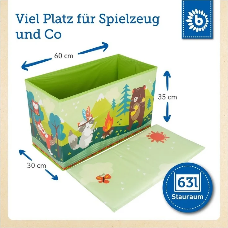 Große Spielzeug- und Staubox sowie Sitzbank fürs Kinderzimmer, Waldtiere, 60 x 30 x 35 cm, von Bieco – Bild 2