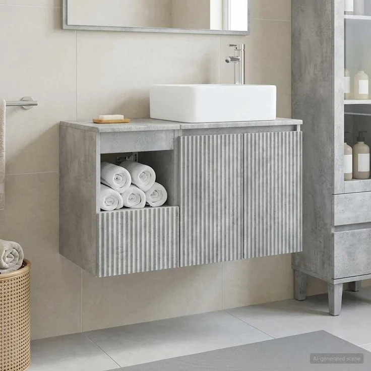 vidaXL Badezimmerschrank-Set 2 stk. Betongrau 83 x 35 x 80 cm 3404067 – Bild 1