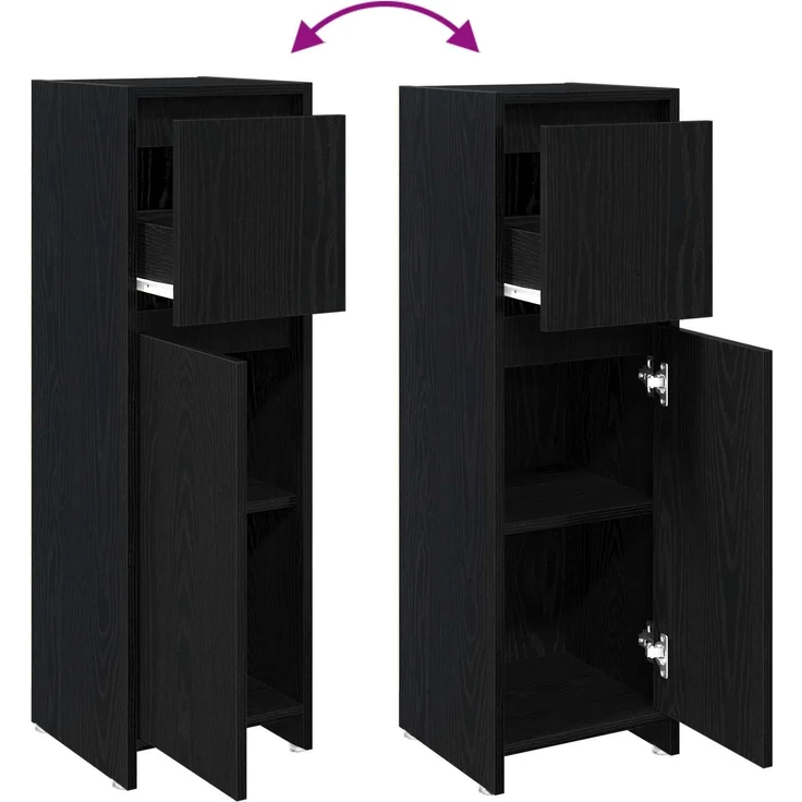 vidaXL Badezimmerschrank mit Tür Schwarz Eichen-Optik 30 x 30 x 95 cm 862504 – Bild 9