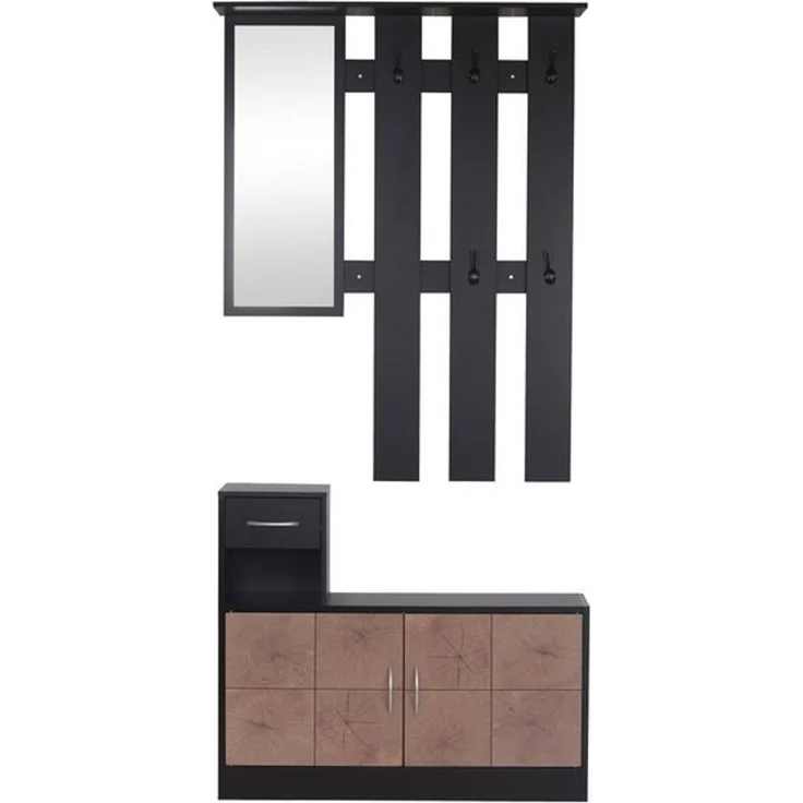 HTI-Living Garderobe Garderobenpaneel mit Spiegel und Schuhschrank Dana Schwarz-Baumscheibe (Set, 2 St) – Bild 3