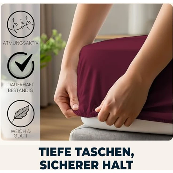Flowen Spannbettlaken 90 x 190 cm Mikrofaser Bordeaux, atmungsaktiv und hypoallergen, knitterfrei, mit 30 cm Tiefe Tasche, maschinenwaschbar – Bild 4