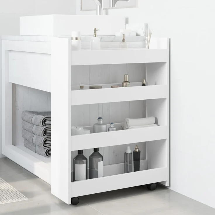 vidaXL Schmaler Aufbewahrungswagen 4 Etagen Weiß Holzwerkstoff 855259 – Bild 2
