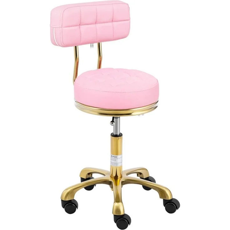 Physa Drehstuhl Rollhocker mit Lehne Friseurhocker 51 - 66 cm 150 kg Zartrosa & Golden, Zartrosa, Golden – Bild 1