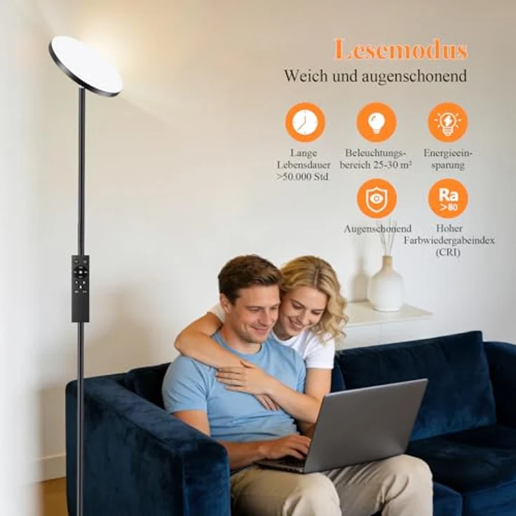 YICAIZI Stehlampe Dimmbar LED 36W, Modern Deckenfluter mit 2700K-6500K Stufenlos Dimmbar Stehleuchte mit Fernbedienung & Touch-Steuerung für Wohnzimmer Schlafzimmer Büro – Bild 3