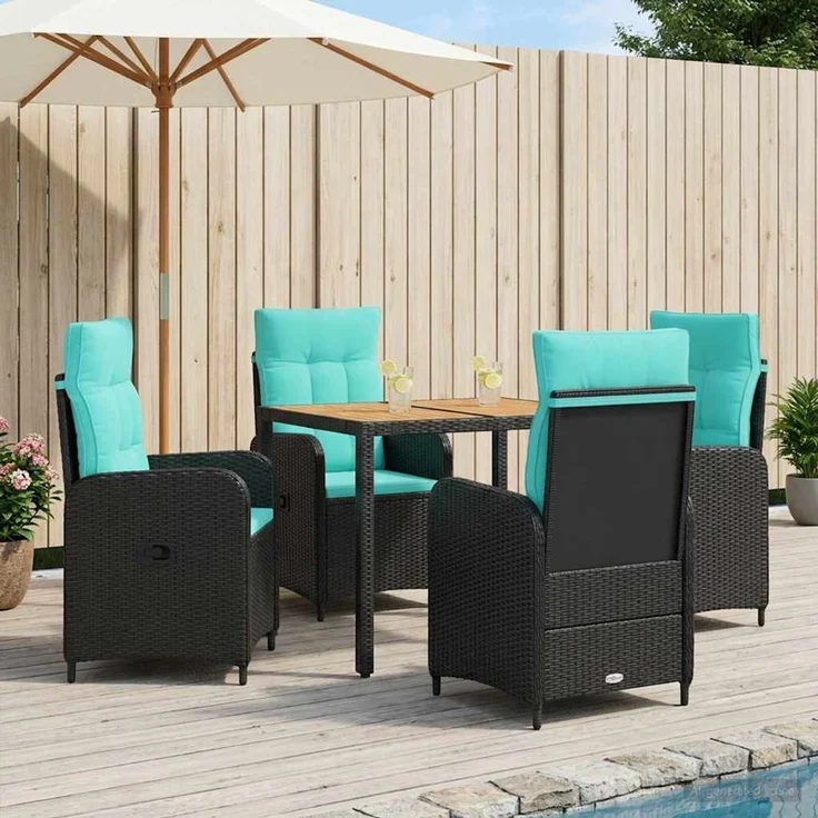 vidaXL Outdoortisch-Set 5 stk. Black and Turquoise 90 x 90 x 75 cm 3422267 – Bild 1