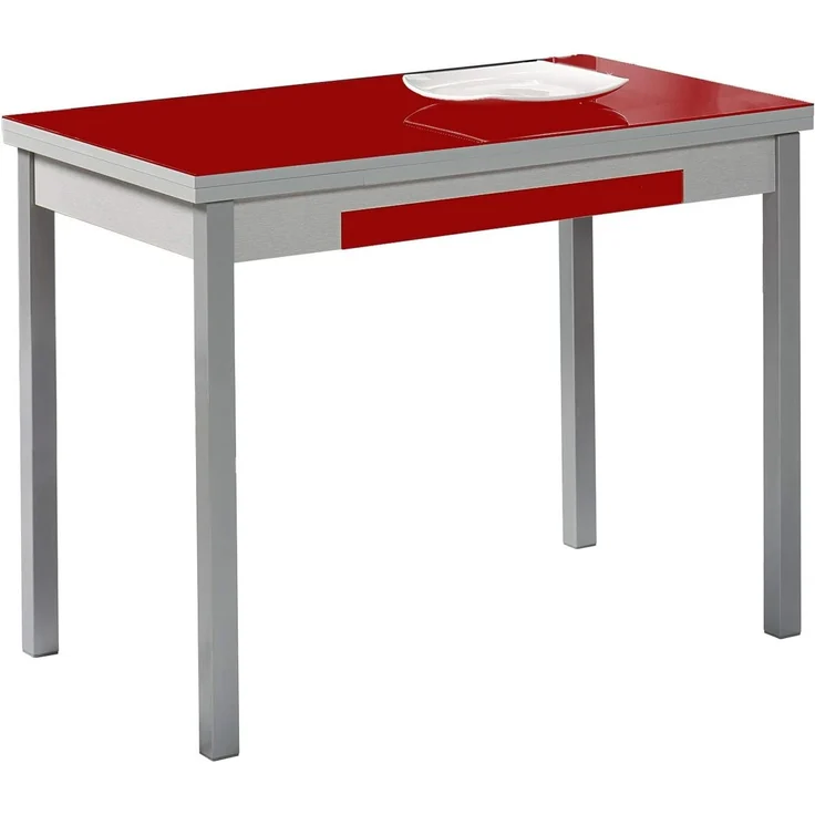 ASTIMESA glasflügel kuechentisch, Metall Glas Holz, rot, 110x70 cm