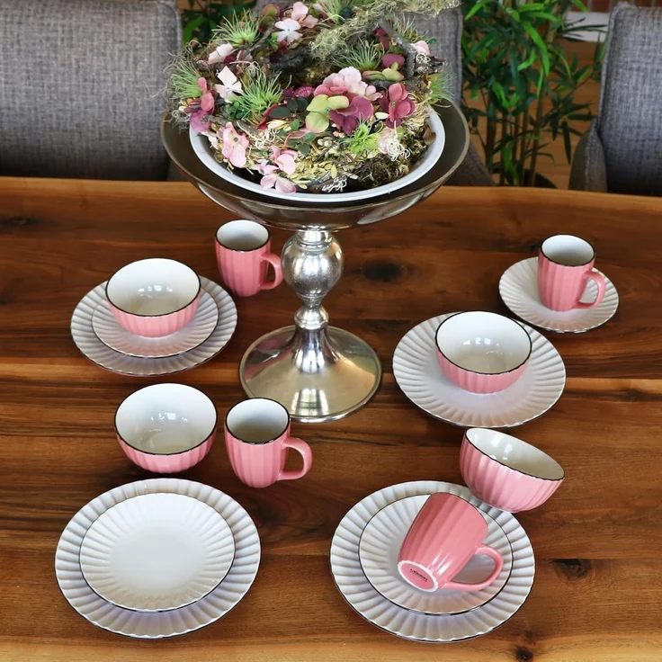 MÄSER Speiseteller Mäser OSITA Rose Weiß 6x Speiseteller Steingut große Essteller – Bild 6