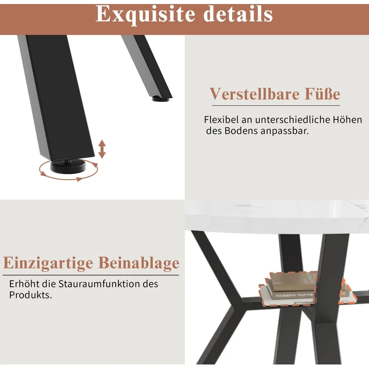 Moderner und schlichter runder Marmor-Esstisch (Durchmesser 1 m), schwarzer X-förmiger Couchtisch mit Metallhalterung, stabil und langlebig, ein Muss für modische Häuser – Bild 8