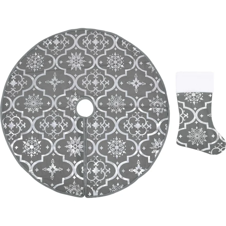vidaXL Luxus-Weihnachtsbaumdecke mit Socke Grau 150 cm Stoff 330283 – Bild 2