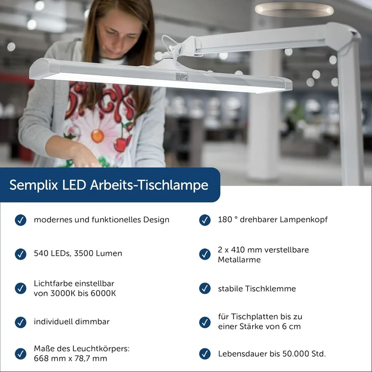 Semplix LED Arbeitslicht - Arbeits-Tischlampe (540 LED / dimmbar / Tischklemme) – Bild 9
