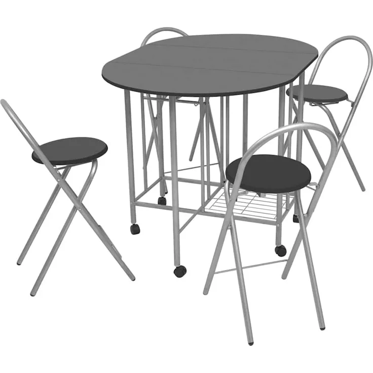 vidaXL Ausklappbarer Esstisch fünfteilig MDF Schwarz 243902